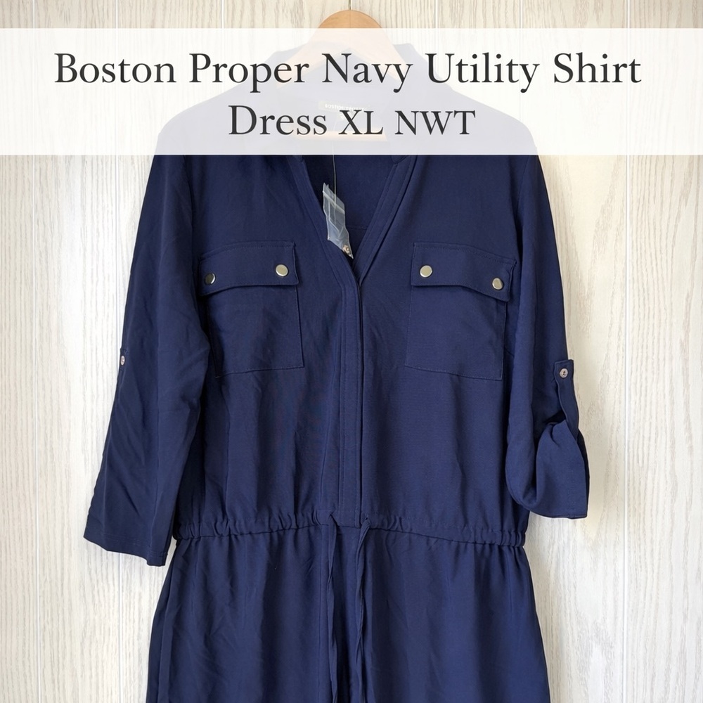 Boston Proper Navy Utility Shirt Dress Size XL NWT